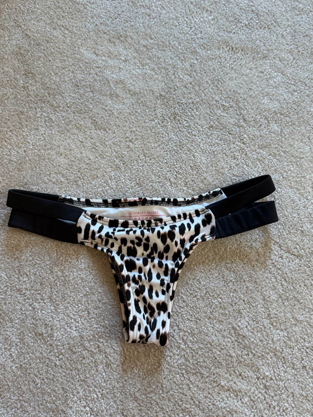 Victoria's Secret Leopard Print Thong Bikini Bottom in Black and Cream